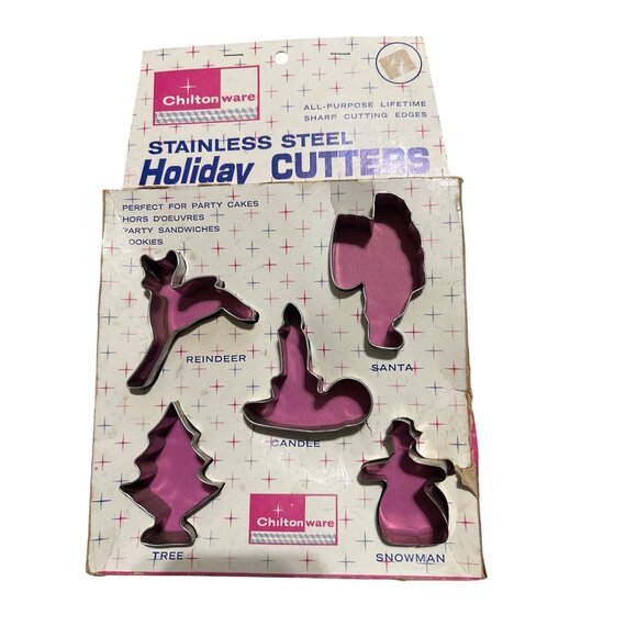 Vintage Chiltonware Stainless Steel Christmas Holiday Cookie Cutters Set Of 5 - Picture 1 of 3